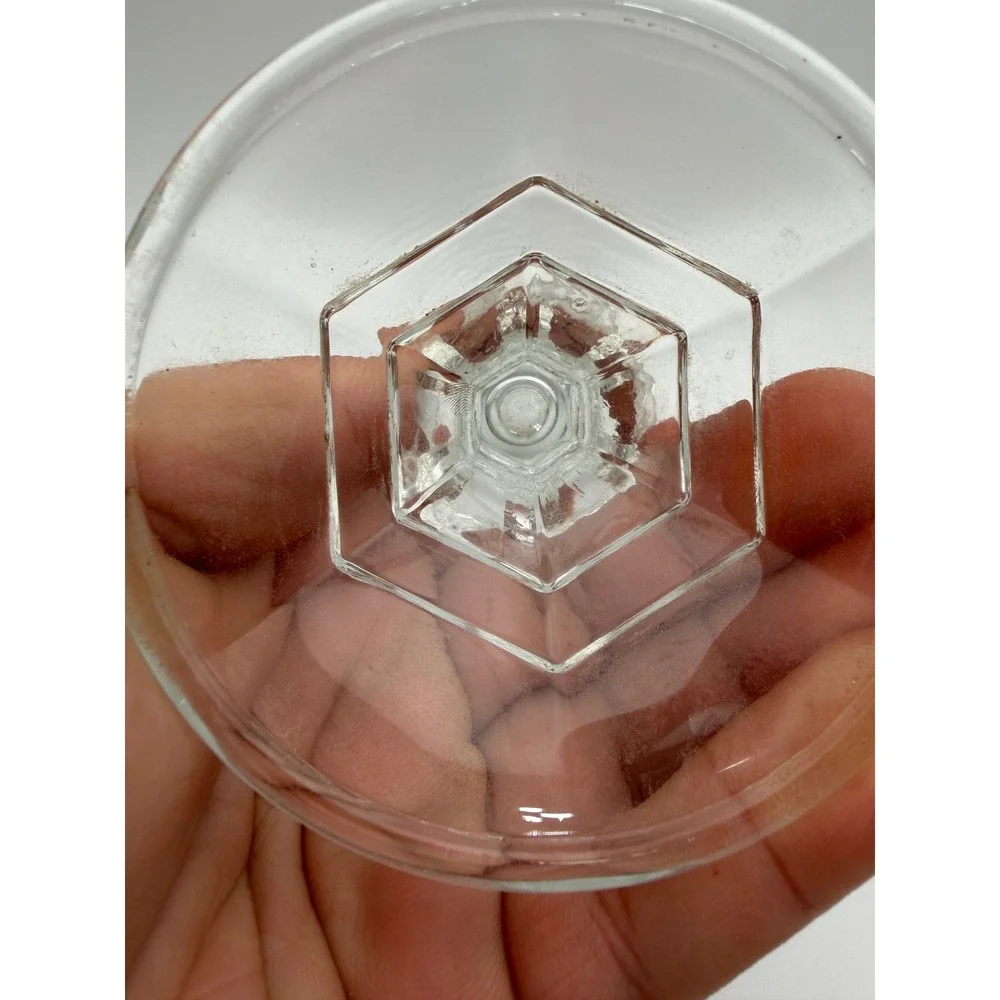 Vintage Clear Glass Hexagonal Base Taper Candlestick Holders Pair Set of 2